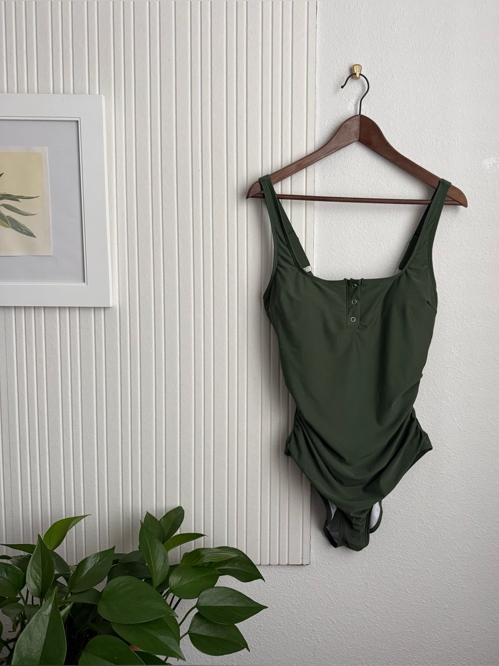 Olive Green One-Piece Swimsuit with Adjustable Straps